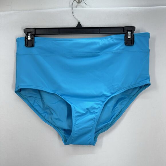 Lands End High Waisted Bikini Swim Bottoms Size 14 Turquoise Chlorine Resistant - Picture 1 of 10